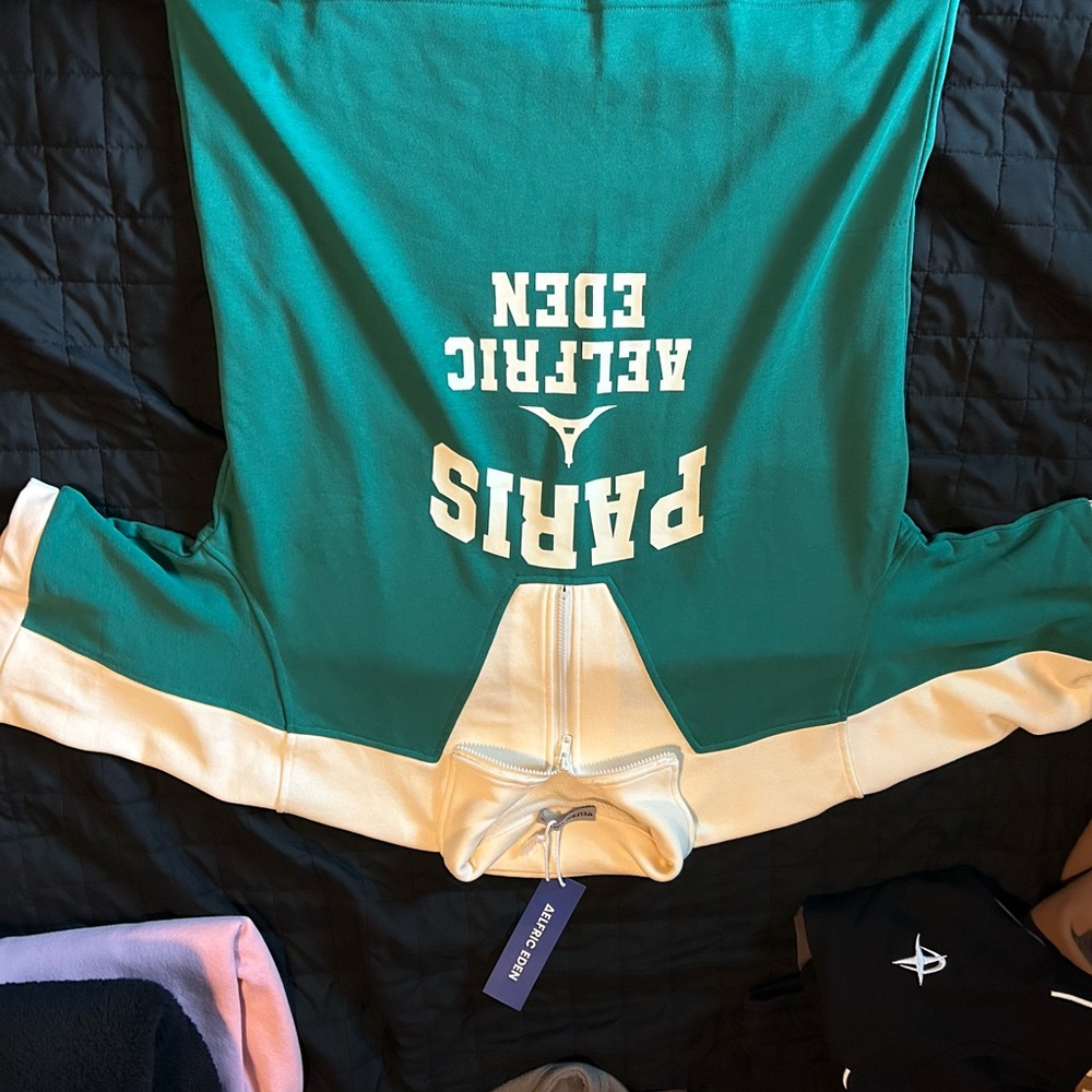 Green and White Athletic Paris Sweatshirt